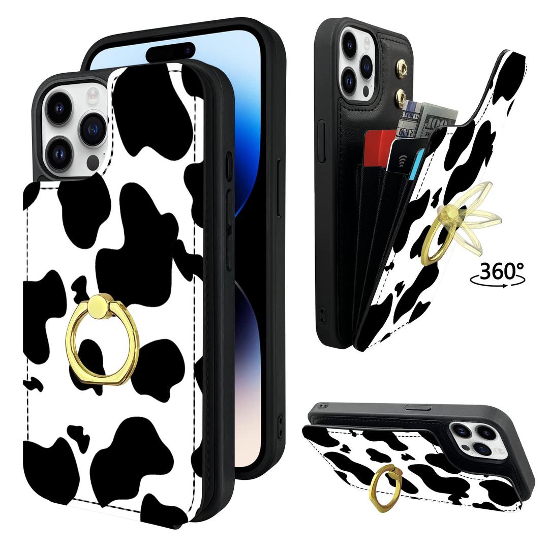 TopPerfekt Compatible with iPhone 14 Pro Wallet Case with Card Holder, 360Rotation Finger Ring Holder Kickstand Protective RFID Blocking PU Leather Pattern Double Buttons Flip 6.1" Floral