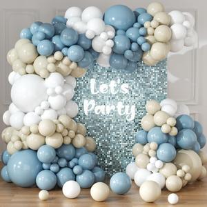 Dusty Blue White Sand Balloon Arch Garland Kit-145pcs Neutral Nude Dusty Blue Balloons for Birthday, Christening, Baby Shower, Bridal Shower, Baptism Decorations