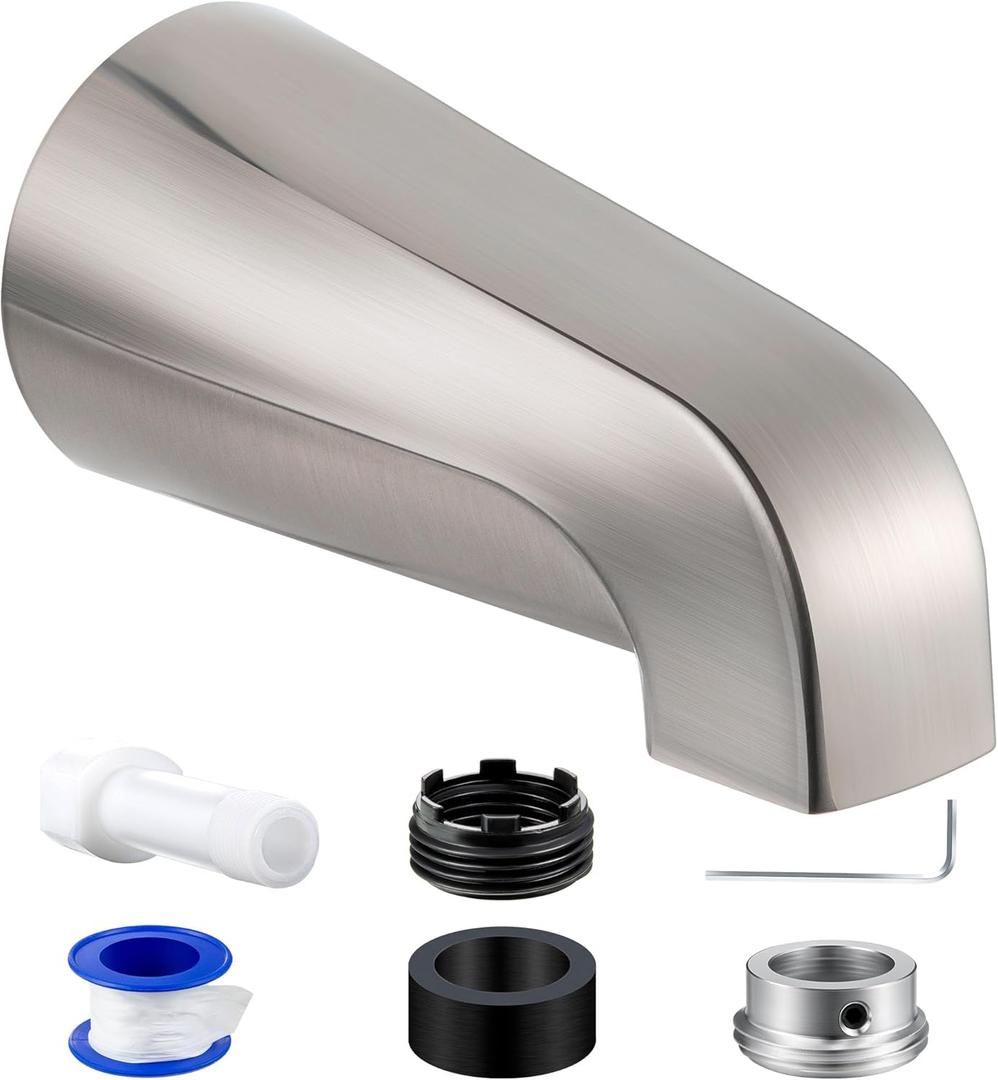 Dreyoo Tub Spout (Universal Fits 1/2" Copper Pipe, 1/2" IPS and 3/4" IPS), Bathroom Bathtub Faucet with Adapters and Hex Wrench(Brushed Nickel,Without Diverter)