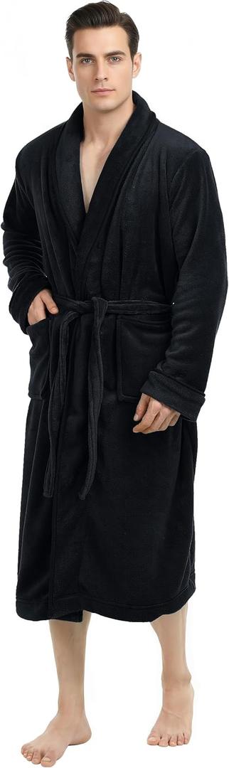 NY Threads Mens Robe, Luxury Plush Fleece Mens Bathrobe, Spa Bath Robe for Men (Large-X-Large (Pack of 1), Black)