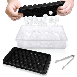WIBIMEN Ice Cube Tray with Lid and Bin - Round Ice Trays for Freezer with Lid - Ice Cube Trays for Freezer with Ice Container (0.8"-2PACK Black)
