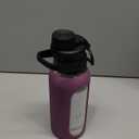 CIVAGO 32 oz Glass Water Bottle with Straw and Handle, Large Sports Motivational Water Bottle Flask with Time Marker and 2 Lids, Leakproof Water Jug Canteen with Silicone Sleeve for Gym,Mauve