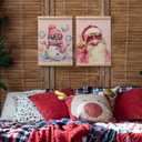 LZYRF Trendy Pink Christmas Santa Snowman Wall Art Poster Framed, Coquette Christmas Decor, Girly Pink Striped Winter Xmas Canvas Prints Wall Decor for Girls Room Dorm Apartment, 12x16 Inch Set of 2
