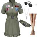 TOKYO REVENGERS Women Fighter Pilot Costume Air Force Flight Dress Halloween Cosplay Costume With Accessories Set(M)
