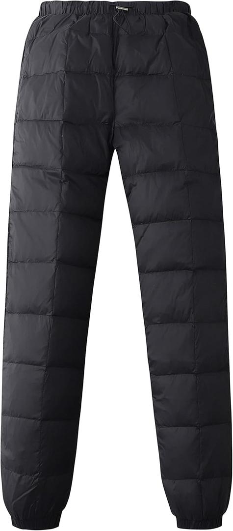 Gihuo Snow Pants Womens Winter Windproof Down Pants Warm Outdoor Ski Pants Padded Loose Ultralight Warm Trousers (X-Large, Black)