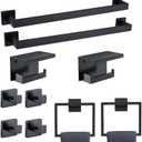 23.6 Inch SUS304 Stainless Steel Bathroom Hardware Set - 10-Piece Wall-Mounted Towel Bar, Holder & Racks - Matte Black
