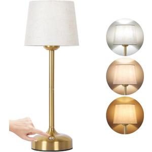 OUTON 15.7" Cordless Dimmable Table Lamp with 3 Color Temperatures, 5200mAh Rechargeable Battery, Touch Bedside Lamp with Memory Function, Fabric Shade for Bedroom, Living Room, Dining, Patio (Gold)