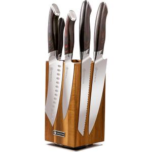 5-Piece Knife Set with 360 Rotatable Magnetic Knife Holder, Kitchen Knife Set - Wooden Magnetic Knife Holder Suitable for Thanksgivin Father's Day Gift Giving Holiday Gift Giving