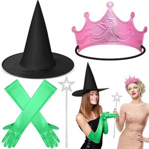 Witch Hat Princess Crown Costume Accessories Set Wizard Hats Green Gloves Princess Crowns Glitter Star Wands
