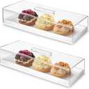 2PCS Acrylic Rectangular Serving Tray with Lid - Grey Black Marbleized Grain Cake Holder, Cake Stand Display Set for Cheese, Chips, Fruit Platter