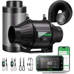 VIVOSUN T4 Smart Filtration Kit, Inline Fan, Controller, Carbon Filter,Duct