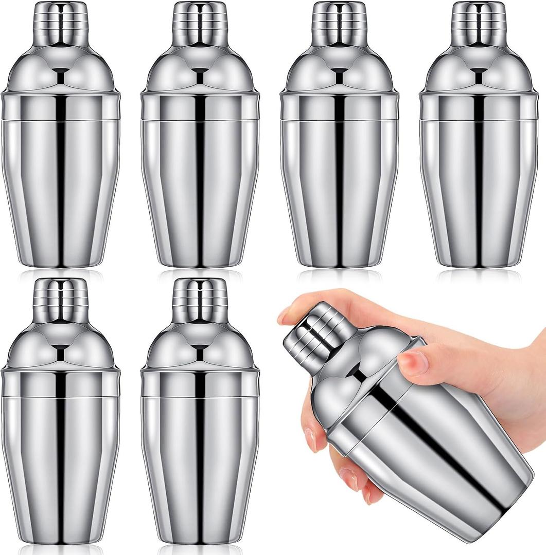Nitial 6 Pcs Bar Cocktail Shaker Professional Stainless Steel Martini Drink Mixer with Built-in Strainer for Bartending No Leaks Boston Shaker for Bar Party Drink Mixing Tool(8 oz, Silver)