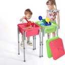 Special Supplies Sensory Activity Table for Kids and Toddlers -with Plastic Buckets and Beach Toys for Interactive Learning - Water, Sand, and STEM Play (Two Buckets - Green + Red)