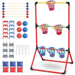 Hitish Backyard Lawn Games for Adults Kids - 3-in-1 Yard Pong with 6 Light Up Basket, Ladder Ball and Bean Bag Toss Game - Outdoor Yard Tailgate Game for Family Parties