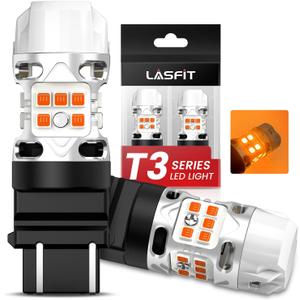 LASFIT 3157 LED Bulb Amber, T3 4157 3057 Turn Signal Bulb Built In Resistor CANBUS Error Free Front Rear Turn Signal Light 3457 3047 3357 4057 3056 3456 4156, Only For Standard Socket,Pack of 2