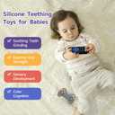 2 x 2 Pack Silicone Teethers for Babies 6-12 Months, Teething Toys for Babies 0-6 Months, Remote Teether for Baby, Sensory Toys for Babies,Toddler Infant Girl Boy Gifts (Black+Grey)