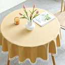 Qubjus Round Textured Tablecloth Waterproof Cotton Linen Tassel Wrinkle Free Washable Decorative Fabric Table Cover for Kitchen Dining Table, Round-78, Yellow