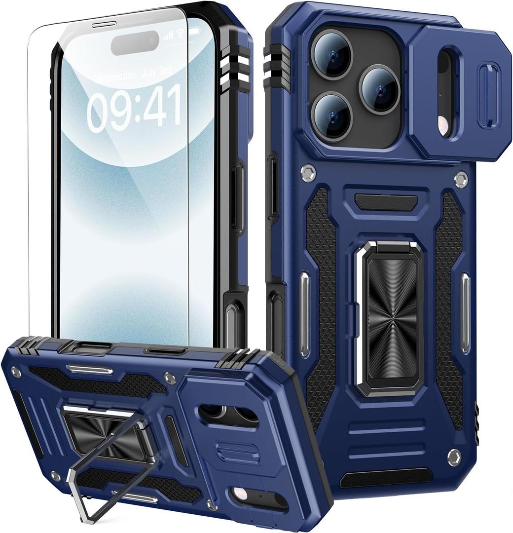 Goodon for iPhone 17 Pro Max Case with Screen Protector, Matte Cover | Metal Magnetic Kickstand, Military-Grade Protection, Shockproof Protective Phone Case for Men Women Girls