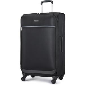 Amazon Basics 28" Large Checked Softside Expandable Suitcase with 360-Degree Multi-directional Spinner Wheels, Expandable Capacity, Zippered Pockets, Telescoping Handle, Black