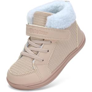 WateLves Toddler Little Kids Wide Barefoot Shoes Boys Girls Winter High Top Minimalist Sneakers Faux Fur Ankle Boots Warm Walking Shoes for Indoor Outdoor | Naturally Splay | Flexible Fit