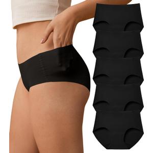 SHARICCA Womens Seamless Underwear No Show Hipster Panties Invisible Lightweight Nuage Bikinis Briefs Microfiber Pack (Large, All Black)