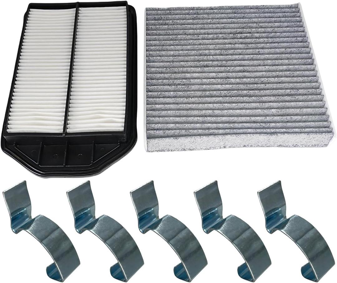 Engine & Cabin Air Filter With 5 Pack Air Cleaner Box Intake Clips Fit for 2007-2009 Honda CR-V L4 2.4L, Replace 17220-RZA-000 80292-SDA-A01 17220RZA000 80292SDAA01