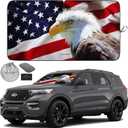 Autoamerics 1-Piece Windshield Sun Shade American Eagle Flag - 2 USA Patriotic Design - Foldable Car Front Window Sunshade for Sedans SUV Truck - Blocks Max UV Rays and Keeps Your Vehicle Cool Medium