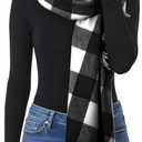 Geyoga Women's Fashion Long Shawl 55 x 55 Inch Big Grid Winter Warm Lattice Large Scarf Plaid Blanket Winter Oversized Shawl (Black and White)