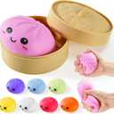 Dumpling Squishy Toys, Gaint Dumpling Squishy Mystery Box, Colorful Squishies Dumplings Stress Balls Toy, Stocking Stuffers with Food Steamer Stretchy Desk Toy (Pink)