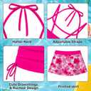 Girls Swimsuit 2 Piece Halterneck Tankini Swimsuits with Printed Skirt Drawstring Bathing Suit, Size 13-14 Years (Pink)