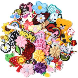AXEN 60PCS Embroidered Iron on Patches DIY Accessories, Random Assorted Decorative Patches, Cute Sewing Applique for Jackets, Hats, Backpacks, Jeans, 60 Pieces Package (60PCS Random)