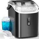Kndko Nugget Ice Maker Countertop, Portable Crushed Pebble Ice Machine, Self Cleaning Ice Makers with One-Click Operation, Soft Chewable Ice in 6 Mins, 35Lbs/24H with Ice Scoop for Home Bar Camping RV (Stainless Steel Black)