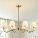 36.6'' Brushed Brass Chandelier with Off White Fabric Shade Oversized 8-Lights Modern Chandelier for Living Room Dining Room Light Fixture Adjustable Pendant Light Fixture for Kitchen Bedroom