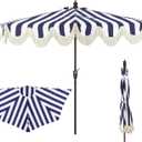JONATHAN Y Half Umbrella UMB1201B Beverly 9 ft. Designer Classic Scalloped Fringe Market Patio with Crank, Push Button Tilt and UV Protection in Navy/White, 108 Inches