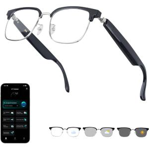 AI Smart Glasses for Men Women with Translation and Bluetooth 6.0, Support 160+ Languages Photochromic Lenses, Open Ear Bluetooth Glasses with Speakers, Hands-Free for Travel Meetings - Silver