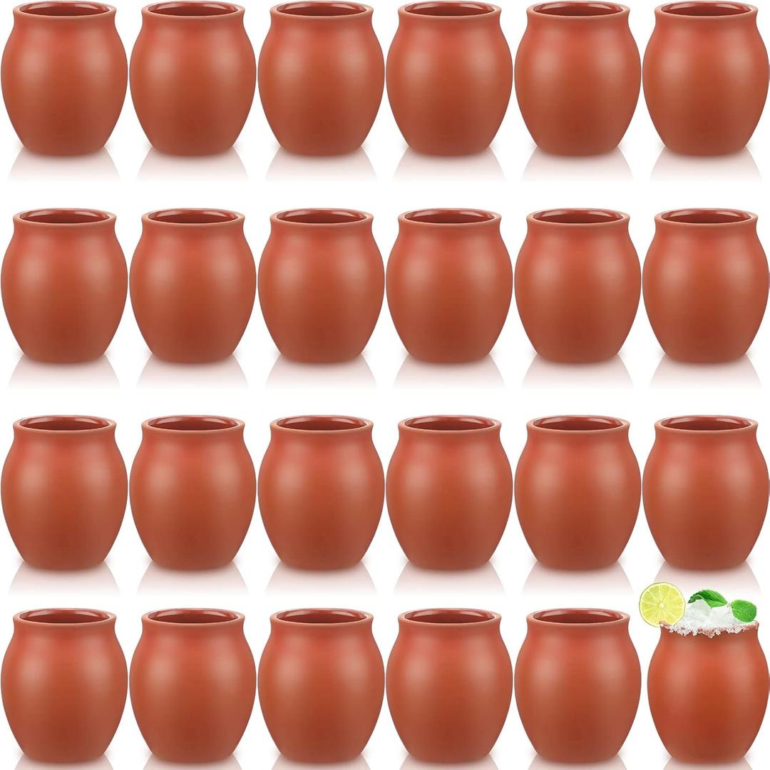 Nuogo Set of 24 (3oz) Cantaritos de Barro Mexicanos Mini Cantaritos Shooters Pottery Cocktail Glasses for Tequila, Margaritas, Mojitos, Mexican Jarritos de Barro Mexicanos, Taco Tuesday Cocktail Cups