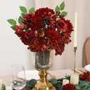 Floweroyal Artificial Flowers Combo Burgundy Flowers Mix Silk Flowers Dahlia Roses with Stems for DIY Wedding Bridal Bouquets, Baby Shower, Floral Arrangement, Table Centerpieces, Home Decorations.