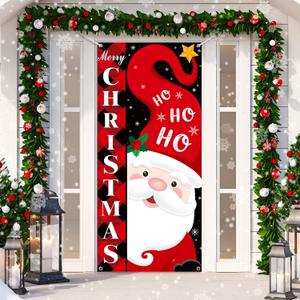 Tiamon Christmas Santa Claus Door Cover - 78 x 35 Inch Merry Christmas Welcome Door Decoration Santa Claus Snowman Banner Backdrop Cover for Xmas Holiday Party Supplies Decor