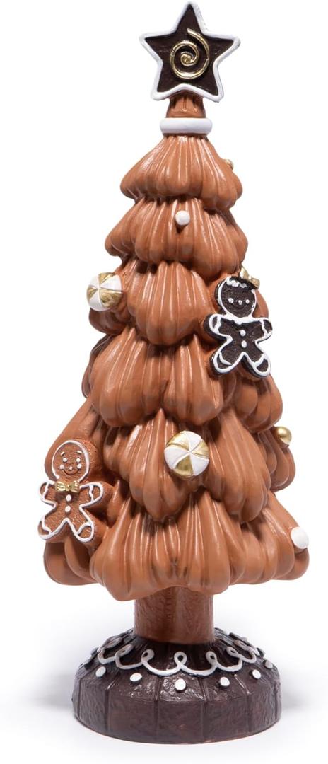 Hodao Christmas Tree Resin Figurine Brown Hand-Painted Gingerbread Christmas Tree with Candy Ornaments, Holiday Tabletop Dcor, Gift for Family, Mantel, and Winter Home Decoration