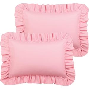 PiccoCasa Ruffled Pillow Shams Set of 2, Soft Breathable Pillow Covers with Envelope Closure, 100% Brushed Microfiber Pillow Case Standard Pink