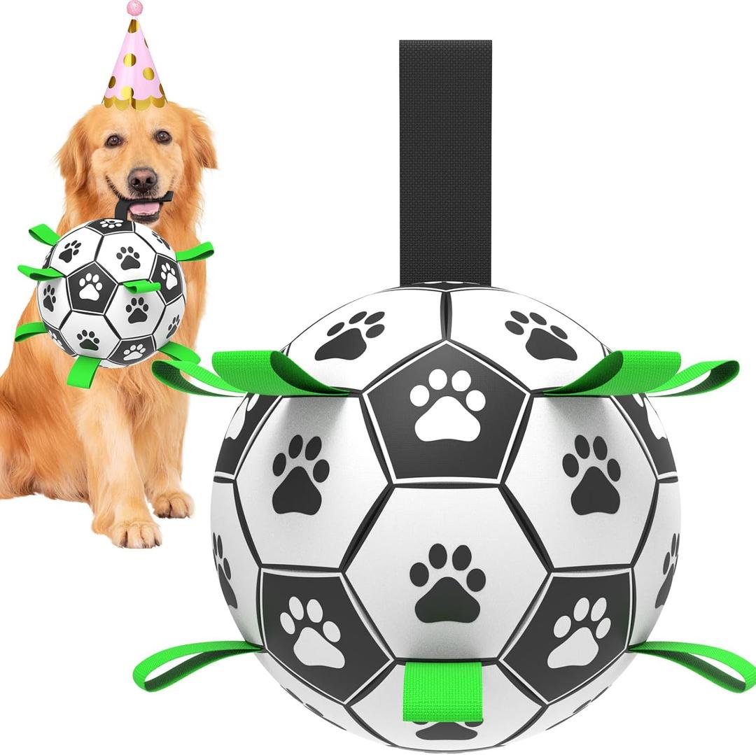 Dog Soccer Ball Toys with Straps, 6'' Interactive Toys for Tug of War, Puppy Birthday Gifts, Dogs Tug Toy, Water Toy, World Cup Durable Balls for Small Medium Dogs(6 Inch - Medium)