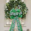 Hying Large St. Patrick's Day Bows for Wreath, Black White Buffalo Plaid Bow Green Irish Shamrock Wreath Bows Holiday Burlap Tree Topper Bows for Front Door Saint Patrick's Day Decorations Supplies