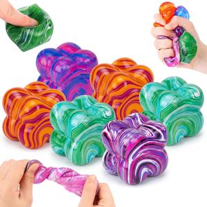 Gemscream 6 Pack Ice Cube Stress Relief Balls Soft Squeeze Fidget,4 Color | Sensory Fidget Toys for Anxiety Relief, Maltose Flow Gummy Texture Pattern, Party Favors Prizes Bulk Supplies for Adults