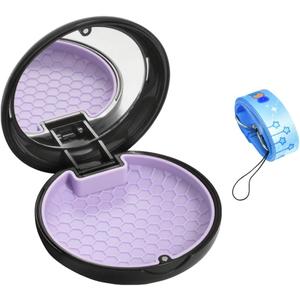 Retainer Holder with Mirror & Lanyard, Compact Night Guard Case with Vent Holes, Partial Denture Container for Purse, Portable Aligner Box Compatible with Invisalign (Black Purple)