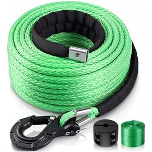 Marsui 1/4" x 100 ft Synthetic Winch Rope Cable Kit, Winch Line with Protective Sleeve Forged Hook Replacement Safety Pull Strap for 4WD Vehicle Truck ATV UTV SUV