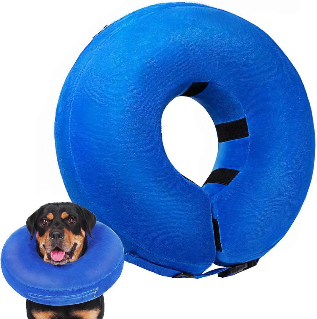 Crazy Felix Dog Donut Pillow Collar Alternative After Surgery Soft Cone to Stop Licking Inflatable Head Cone Collar for Small Medium Dogs Chihuahua Pomeranian (Blue)