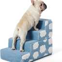 Lesure Dog Stairs for Small Dogs 18" H 4-Step Foam Pet Steps Foldable for High Bed Couch and Sofa Chairs Jacquard Shaggy Plush for Cats with Supporting Board and Non-Slip Bottom, Light Blue