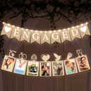 2 Pieces Engaged Banner and Photo Banner with String Lights Engagement Party Decorations Burlap Romantic Engaged Sign Bunting Garland for Wedding Anniversary Bridal Shower Backdrops Photo Props