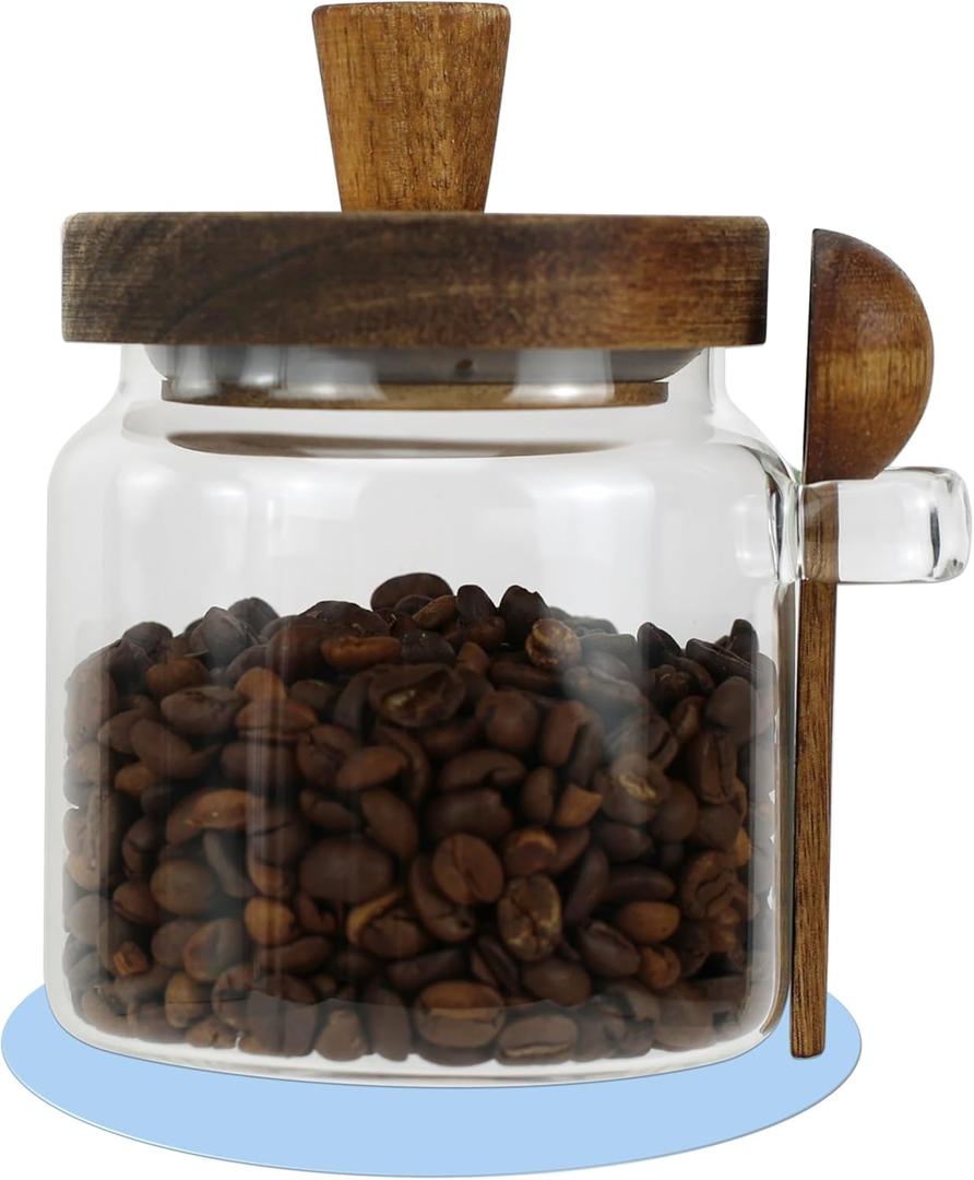 EIKS Glass Jars with Wooden Lids and Scoop, Airtight Food Storage Containers for Sugar Coffee Bean Candy Spice Bath Salt (18oz)