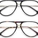 AMOMOMA Aviator Reading Glasses for Women Men Blue Light Blocking Lens Spring Temple AM6226 (C1.black+c2.tortoise)